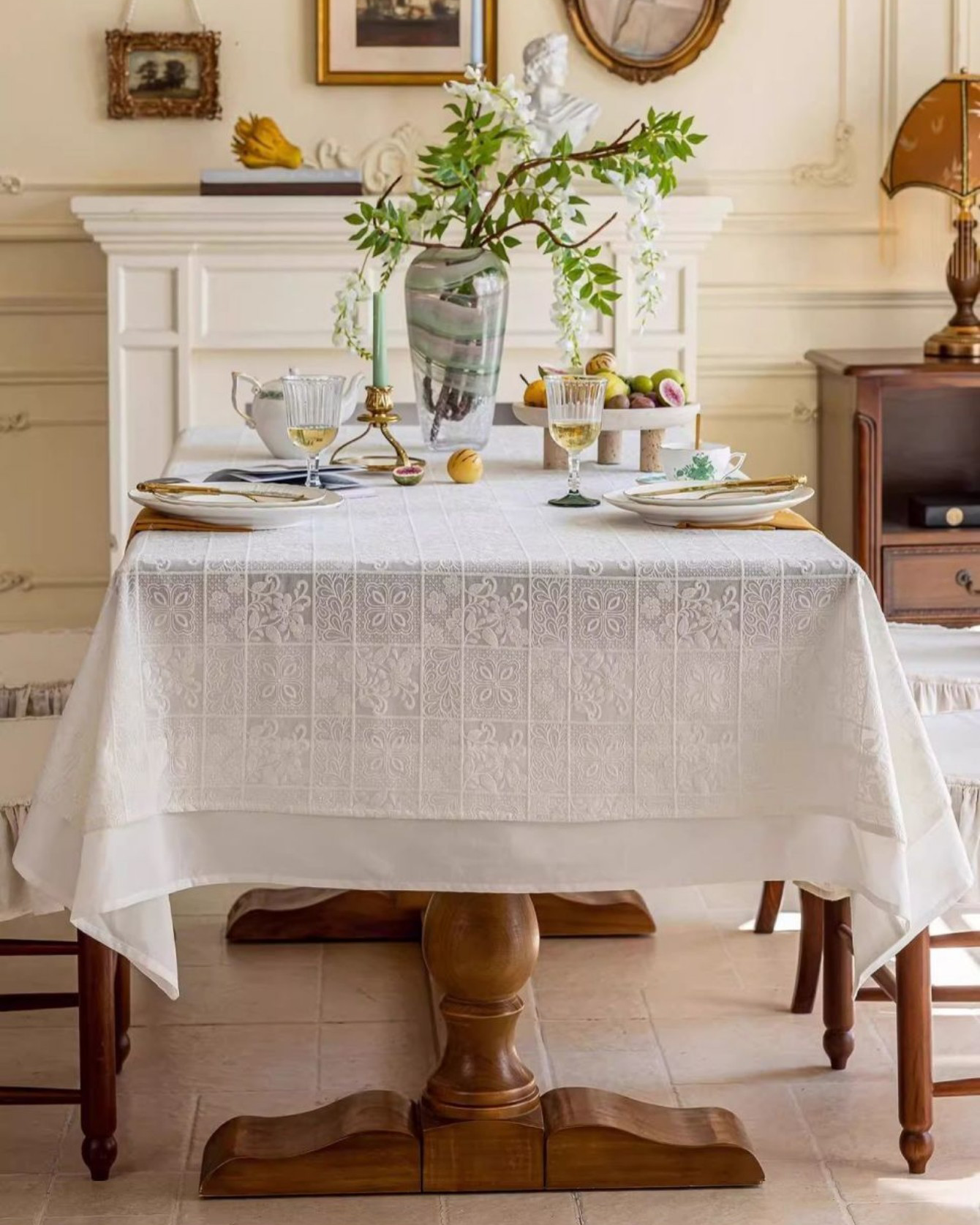 LaLuna Home Celestia Embroidered Lace Tablecloth