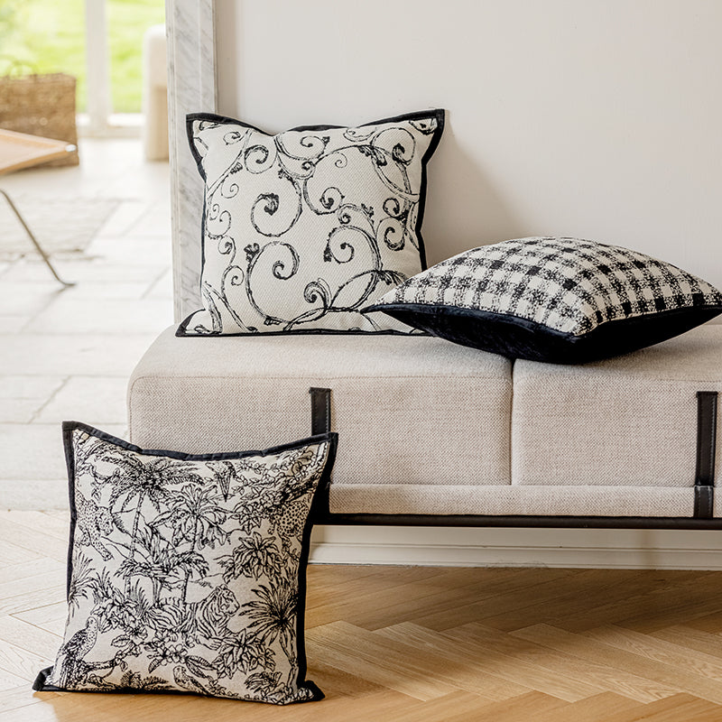 LaLuna Home Monochrome Jungle Floral & Animal Jacquard Throw Pillow