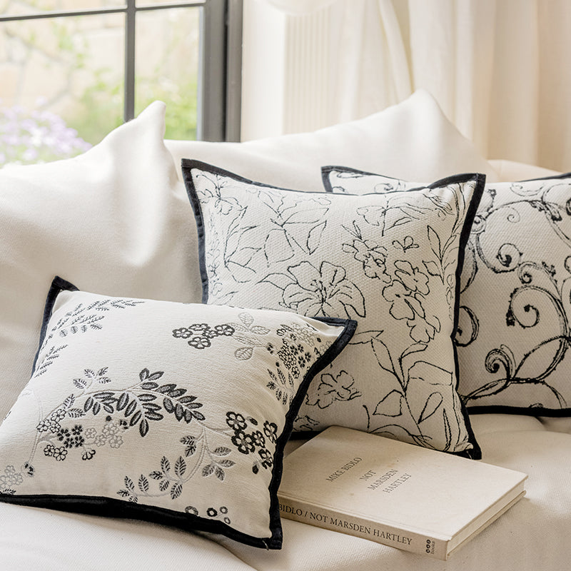LaLuna Home Monochrome Floral Jacquard Throw Pillow
