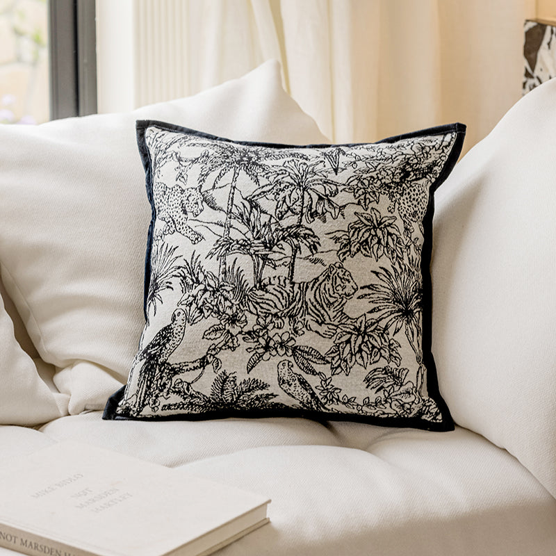 LaLuna Home Monochrome Jungle Floral & Animal Jacquard Throw Pillow