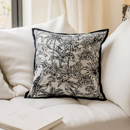 LaLuna Home Monochrome Jungle Floral & Animal Jacquard Throw Pillow