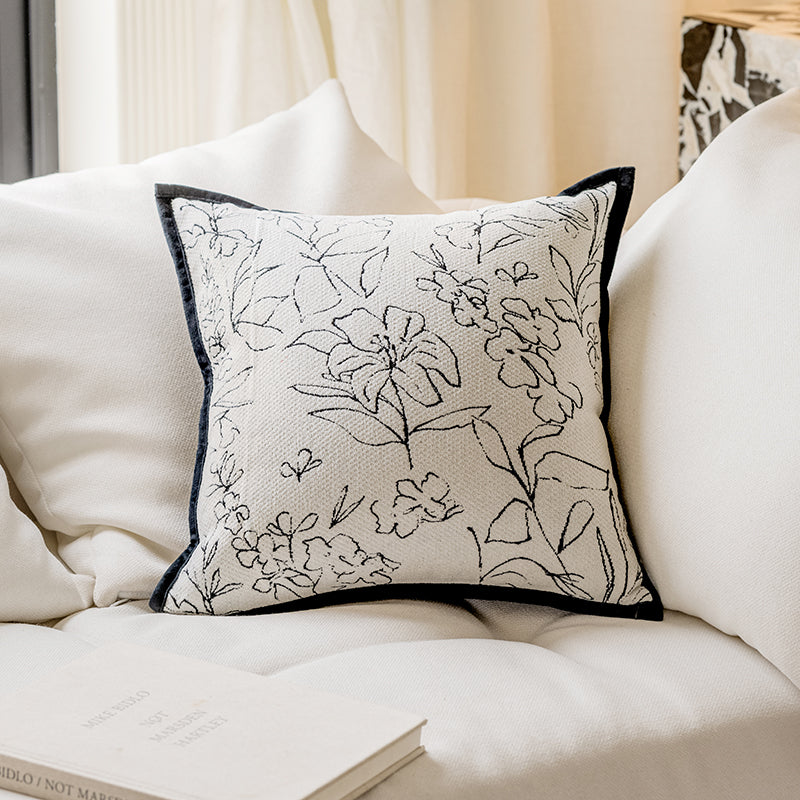 LaLuna Home Monochrome Floral Jacquard Throw Pillow