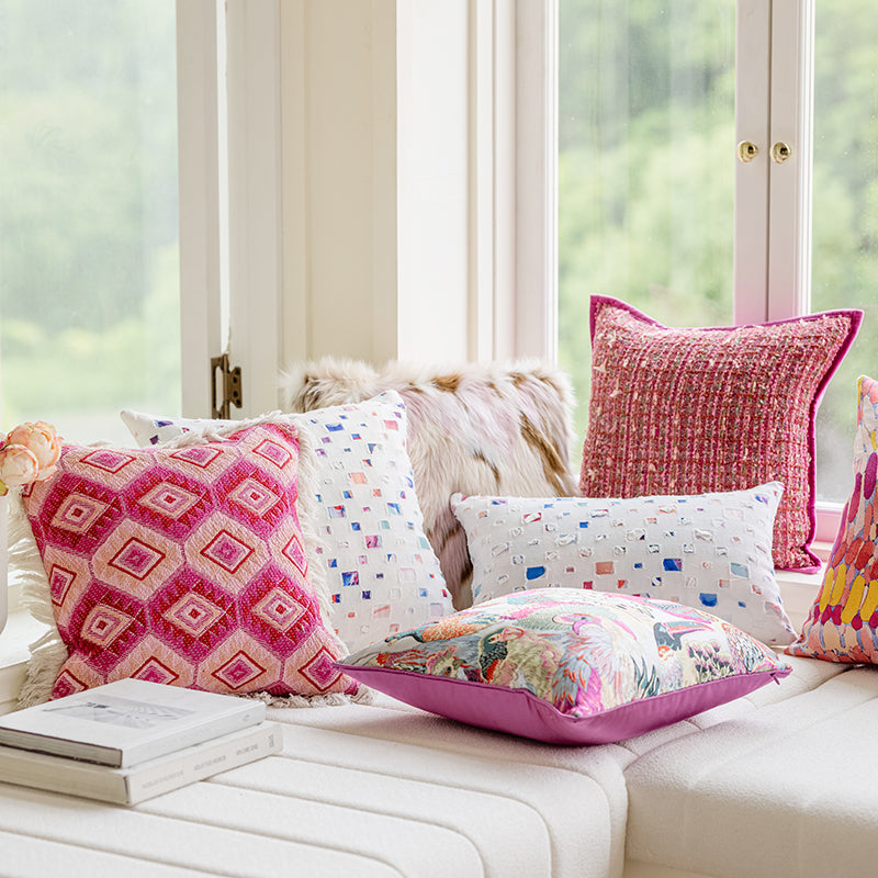 LaLuna Home Bohemian Pink Geometric Pattern Jacquard Throw Pillow