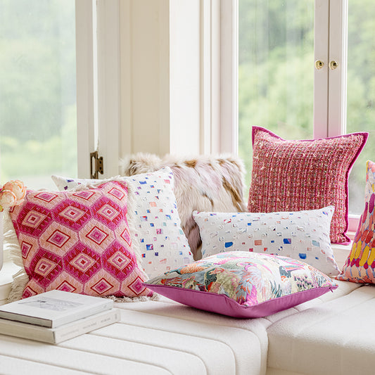LaLuna Home Bohemian Pink Geometric Pattern Jacquard Throw Pillow
