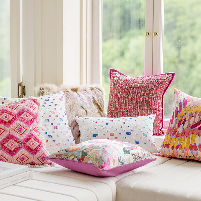 LaLuna Home Pink Geometric Pattern Jacquard Throw Pillow