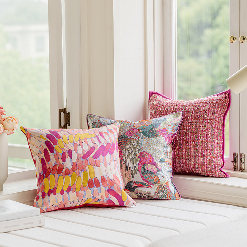 LaLuna Home Pink Geometric Pattern Jacquard Throw Pillow