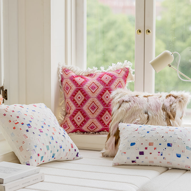LaLuna Home Bohemian Pink Geometric Pattern Jacquard Throw Pillow