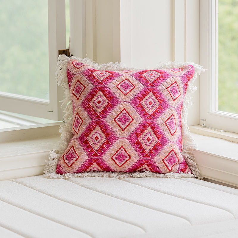 LaLuna Home Bohemian Pink Geometric Pattern Jacquard Throw Pillow