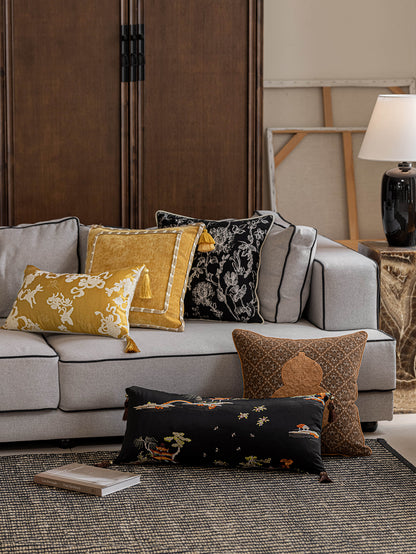 Chinoiserie Fulu Mantang Golden Jacquard Throw Pillow