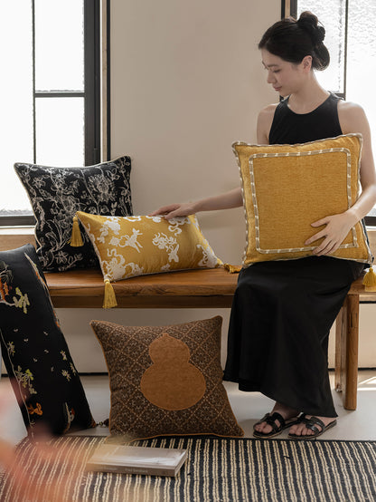Chinoiserie Fulu Mantang Golden Jacquard Throw Pillow