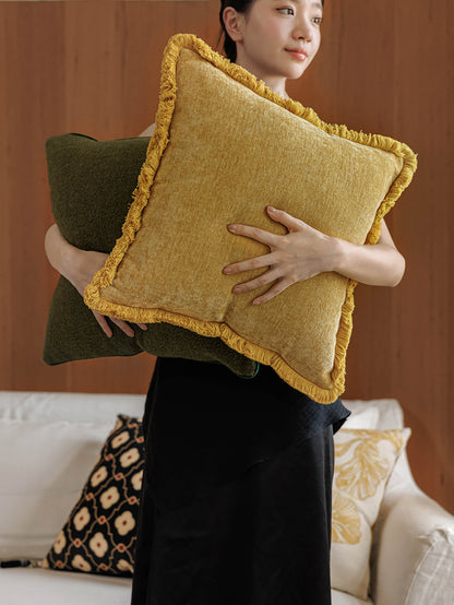 Chinoiserie Amber Glow Throw Pillow with Tassel Trim