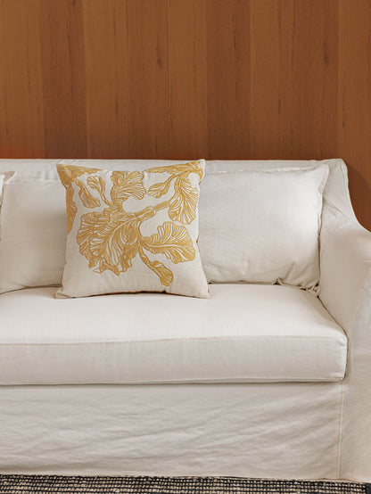 Chinoiserie Golden Iris Embroidery Throw Pillow