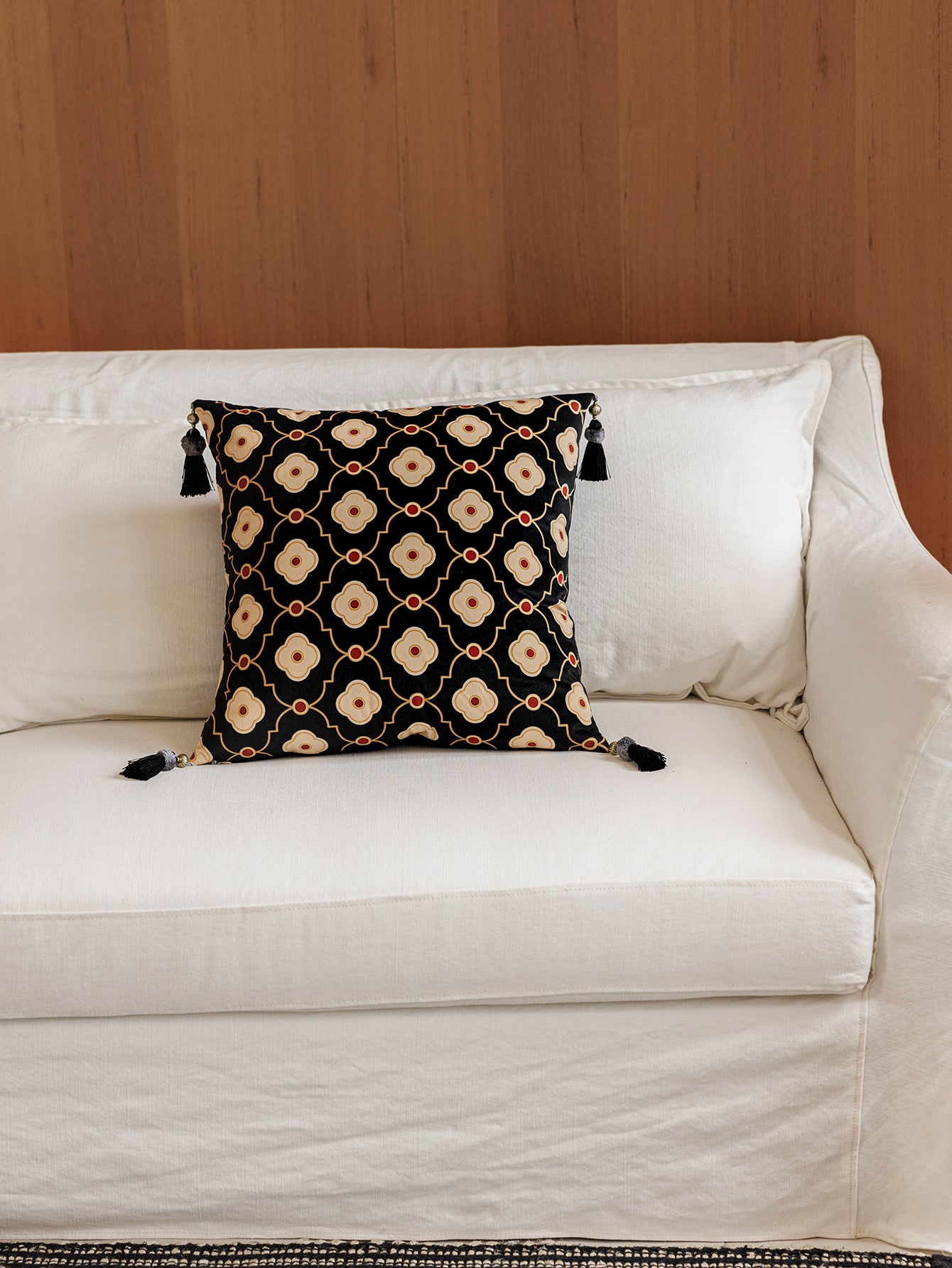 Chinoiserie Midnight Plum Throw Pillow with Tassels