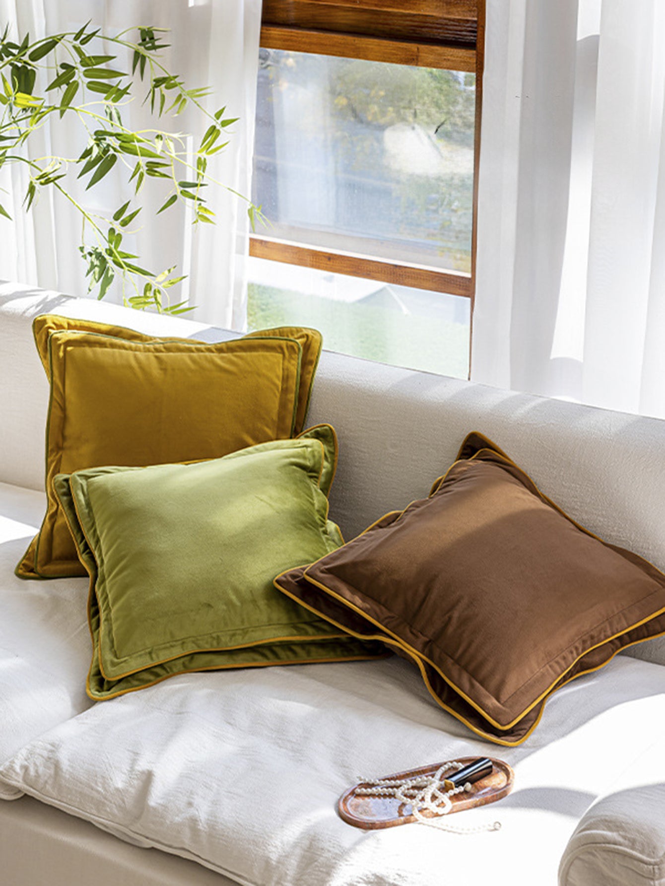 Luminous Tones Double-Trim Throw Pillow
