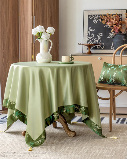 LaLuna Home Chinoiserie  Bamboo Embroidered Tablecloth with Tassels 60*60cm / 23*23in