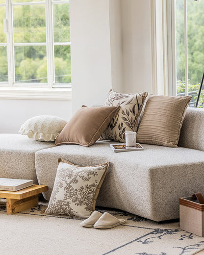 LaLuna Home Chinoiserie Taupe Ink-Painting Bayberry Tree Jacquard Throw Pillow