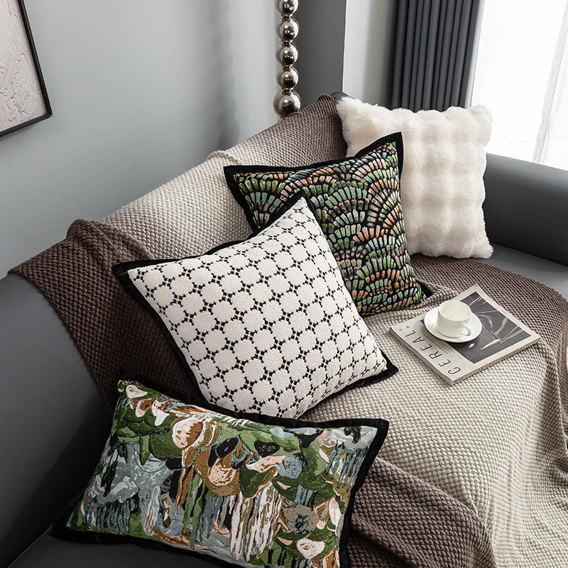 LaLuna Home Black & White Square Verse Geometric Jacquard Throw Pillow