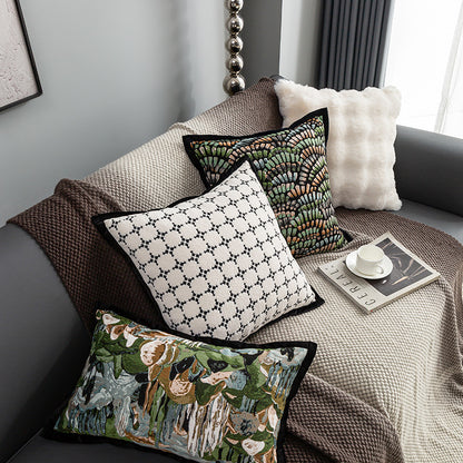 LaLuna Home Black & White Square Verse Geometric Jacquard Throw Pillow
