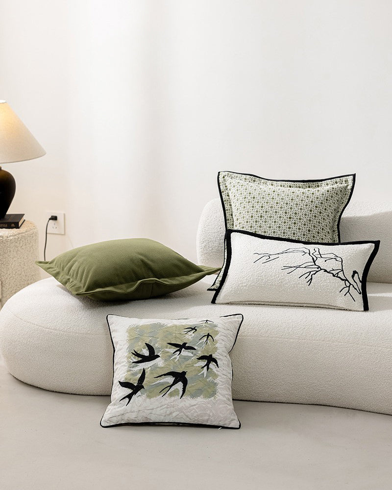 LaLuna Home Chinoiserie Folded Branches Embroidered Throw Pillow