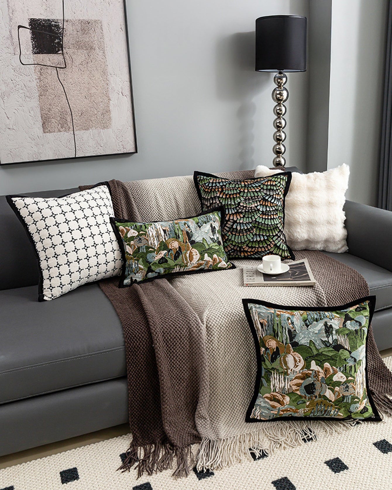 LaLuna Home Vintage Green Forest Jacquard Throw Pillow
