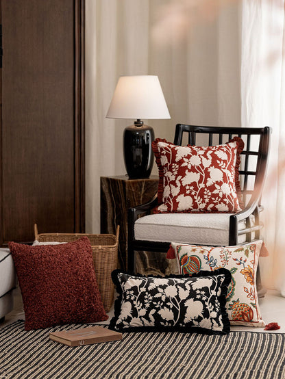 Burgundy Kerman Pomegranate Bloom Throw Pillow with Ruffle Trim