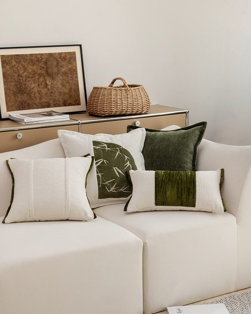 LaLuna Home Chinoiserie Bamboo Embroidered Patchwork Throw Pillow