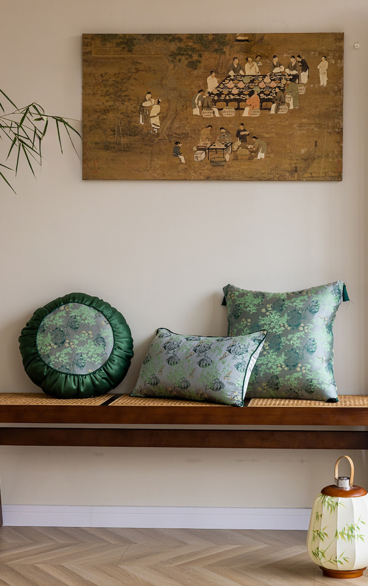 LaLuna Home Chinoiserie  Lush Green Bamboo Throw Pillow with Tassels