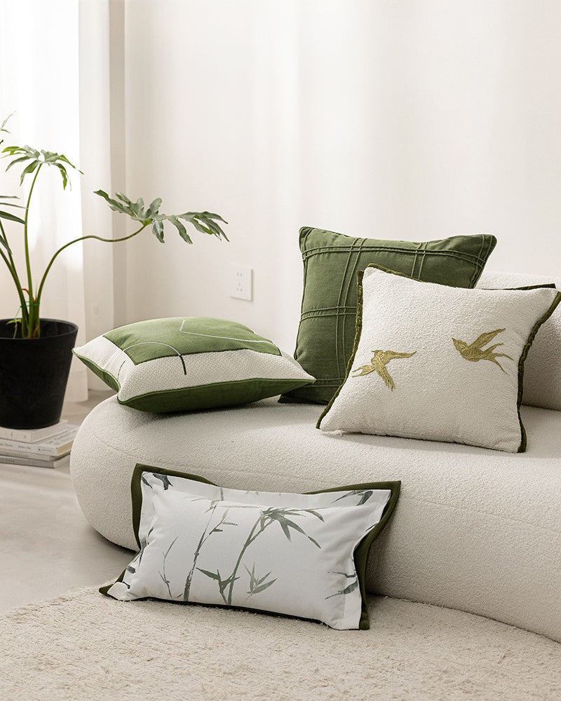 LaLuna Home Chinoiserie Golden Swallows Embroidered Throw Pillow