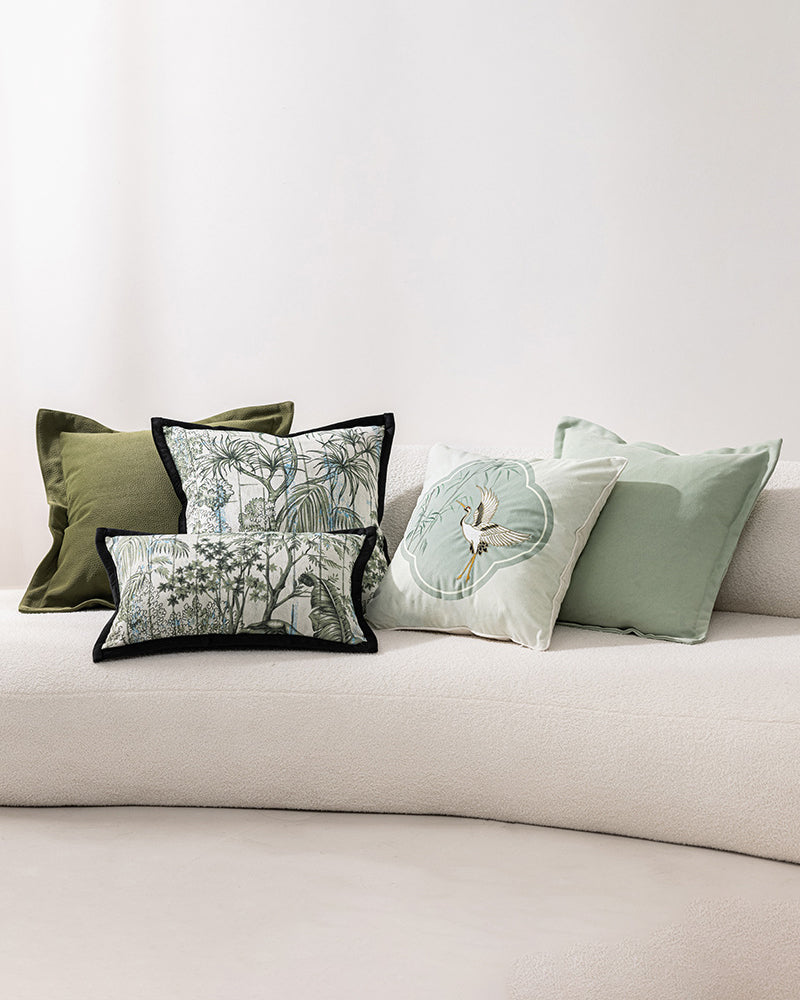 LaLuna Home Chinoiserie Cloud Crane Embroidered Velvet Throw Pillow