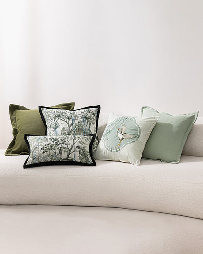 LaLuna Home Chinoiserie Cloud Crane Embroidered Velvet Throw Pillow