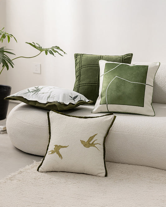 LaLuna Home Chinoiserie Golden Swallows Embroidered Throw Pillow