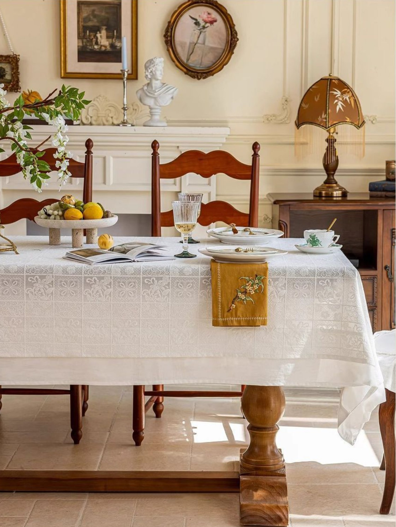 LaLuna Home Celestia Embroidered Lace Tablecloth
