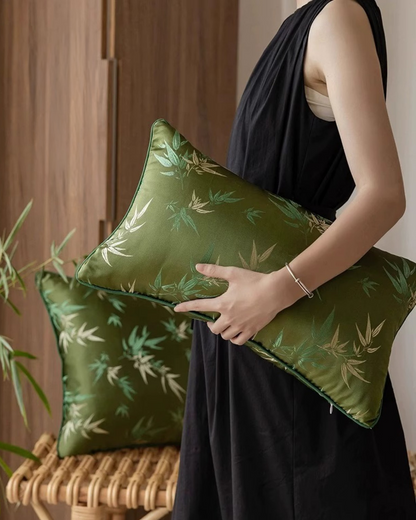 LaLuna Home Chinoiserie  Bamboo Embroidered Throw Pillow for Sofa & Bed Decor