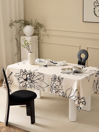 LaLuna Home Monochrome Chinoiserie Ink Floral Tablecloth