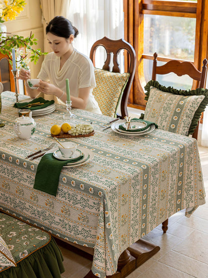 Chinoiserie Green Meadow Song Floral Pattern Tablecloth