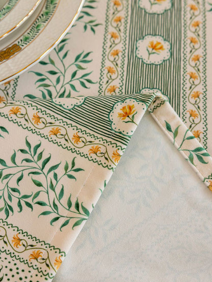Chinoiserie Green Meadow Song Floral Pattern Tablecloth