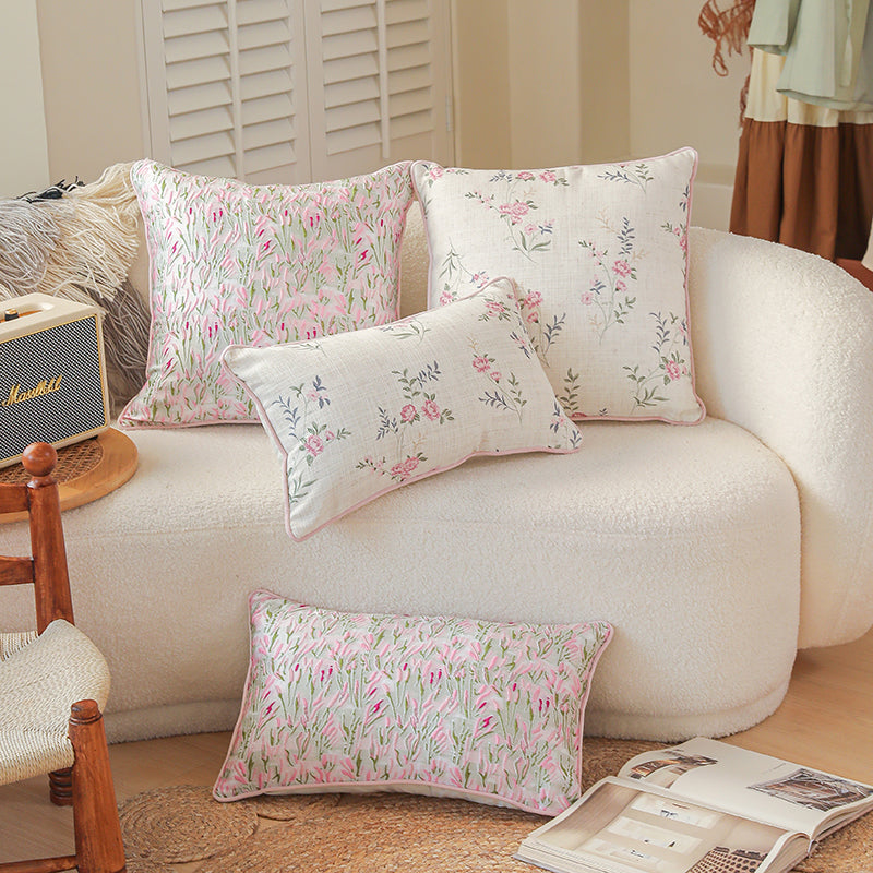LaLuna Home Pink Floral Silk Jacquard Throw Pillow