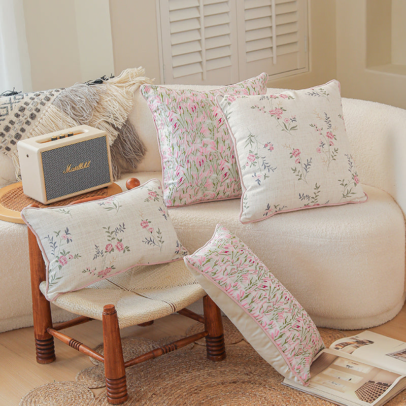 LaLuna Home Pink Floral Silk Jacquard Throw Pillow
