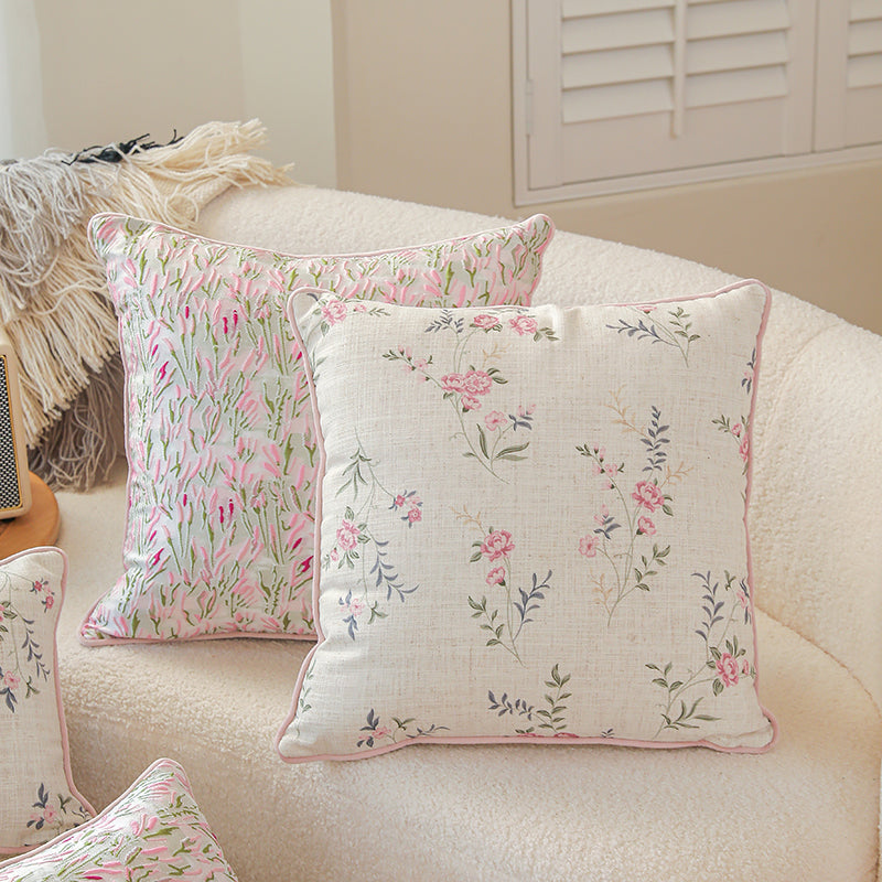 LaLuna Home Blush Floral Linen Throw Pillow