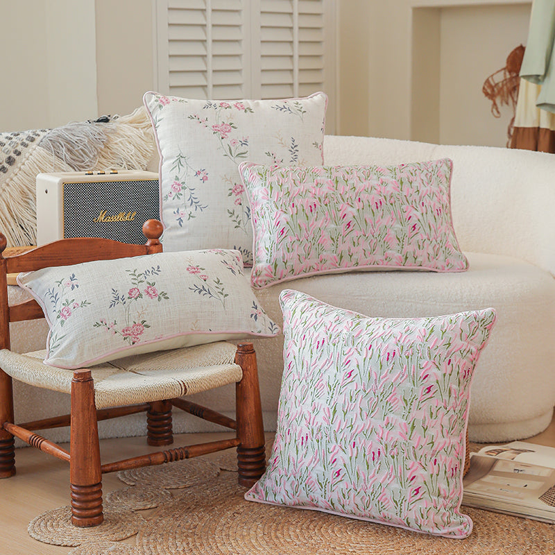 LaLuna Home Pink Floral Silk Jacquard Throw Pillow