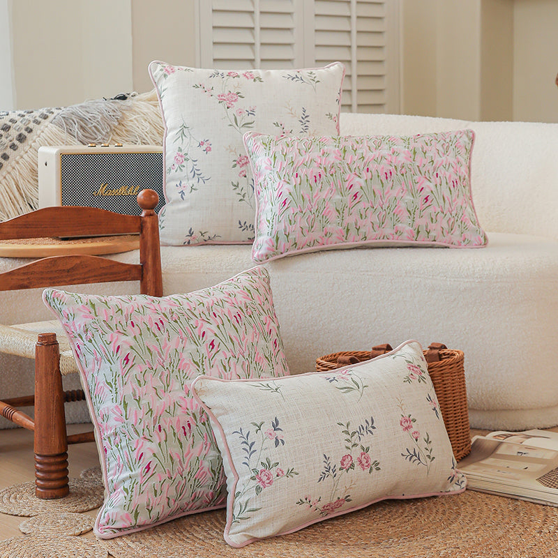 LaLuna Home Pink Floral Silk Jacquard Throw Pillow