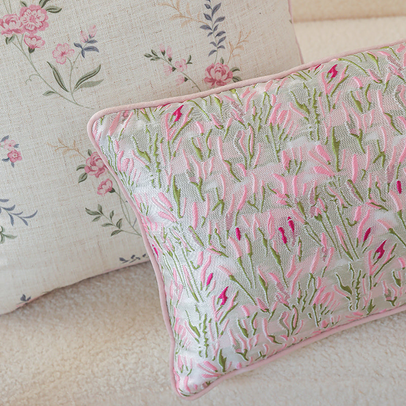 LaLuna Home Pink Floral Silk Jacquard Throw Pillow