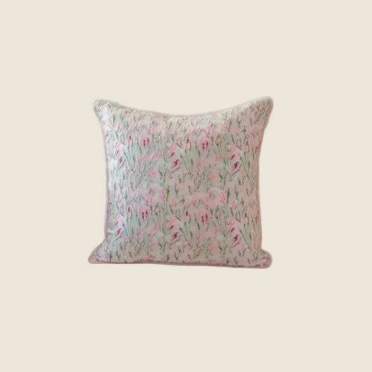 LaLuna Home Pink Floral Silk Jacquard Throw Pillow