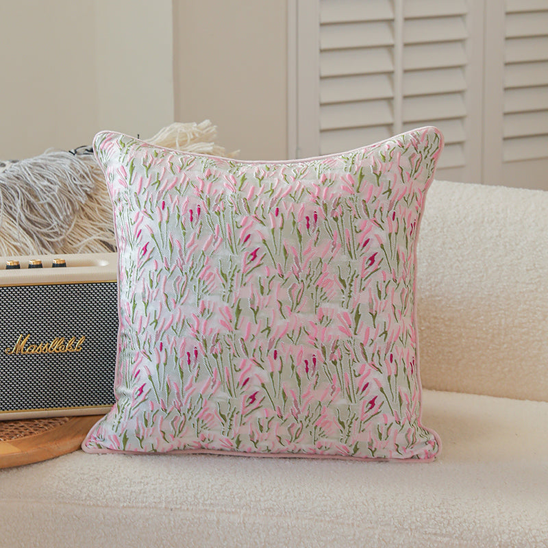 LaLuna Home Pink Floral Silk Jacquard Throw Pillow