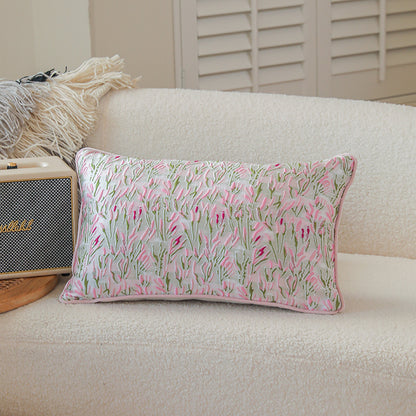 LaLuna Home Pink Floral Silk Jacquard Throw Pillow