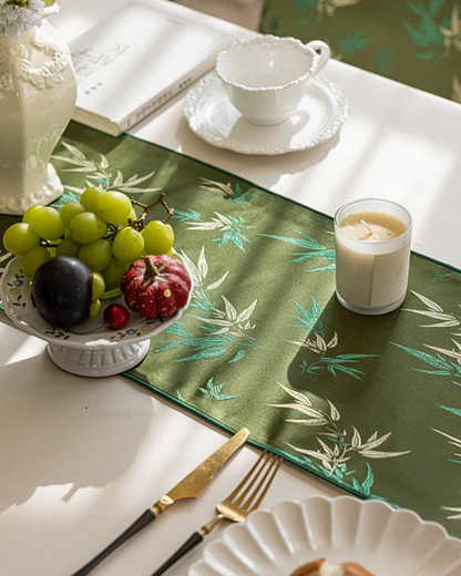 LaLuna Home Chinoiserie  Bamboo Embroidered Table Runner with Tassels