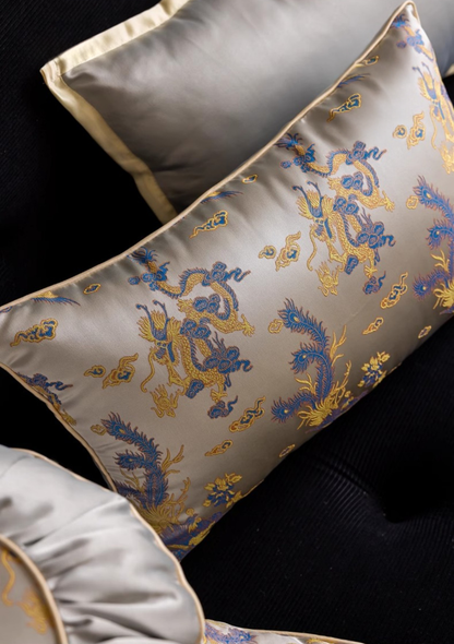 LaLuna Home Chinoiserie  Loong Feng Jacquard Throw Pillow with Tassels