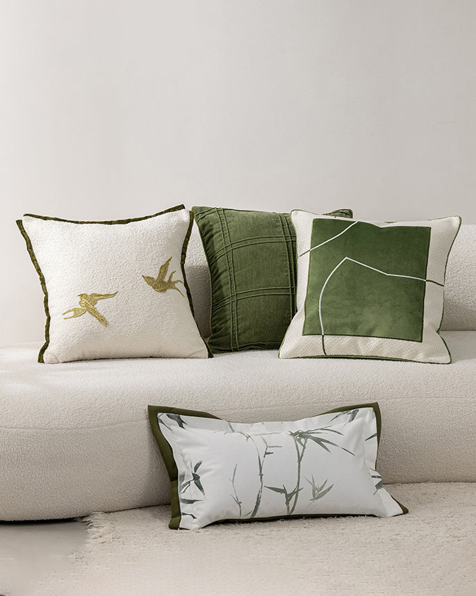 LaLuna Home Chinoiserie Green Bamboo Verse Velvet Throw Pillow