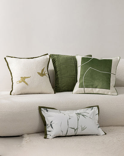 LaLuna Home Chinoiserie Green Bamboo Verse Velvet Throw Pillow