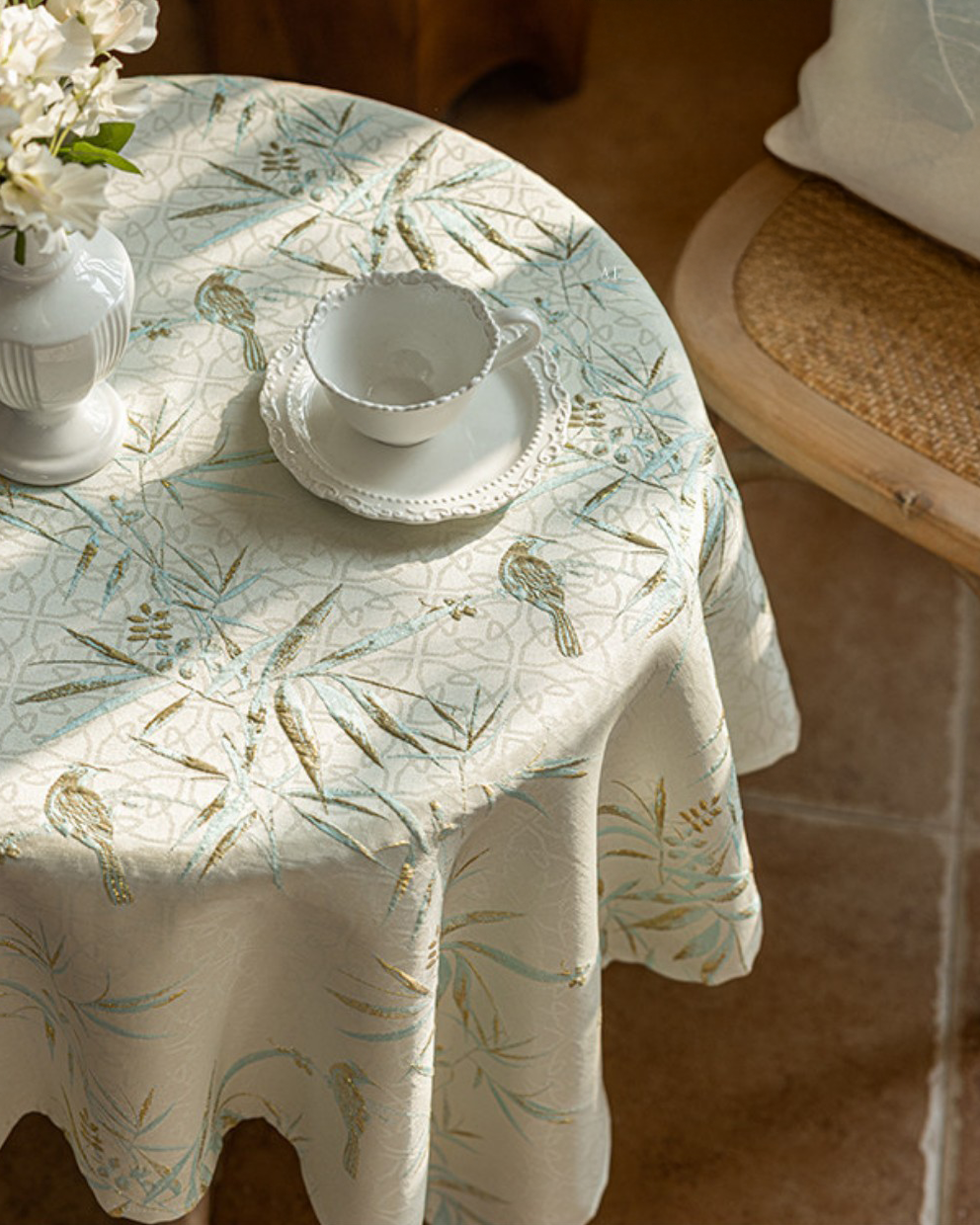 LaLuna Home Chinoiserie Bamboo Jacquard  Tablecloth with Tassels